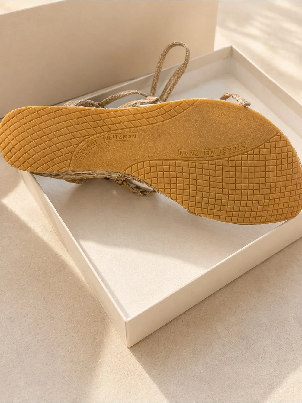 Stuart Weitzman Panache Gold Raffia Wedge Sandals Size 8 - Picture 8 of 10